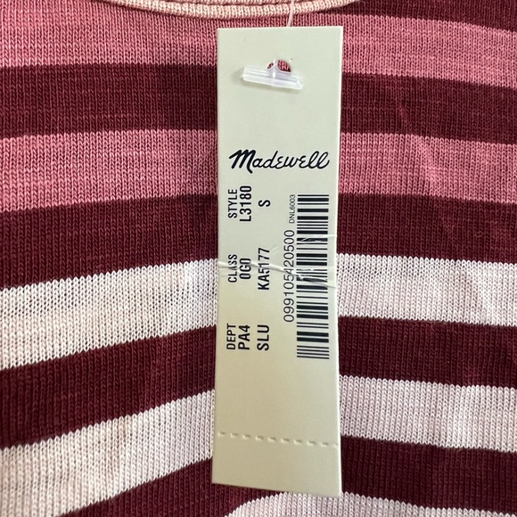 Madewell NWT Highpoint Tank Dress in Sulley Stripe, Burgundy Pink Cream, S - Picture 6 of 11